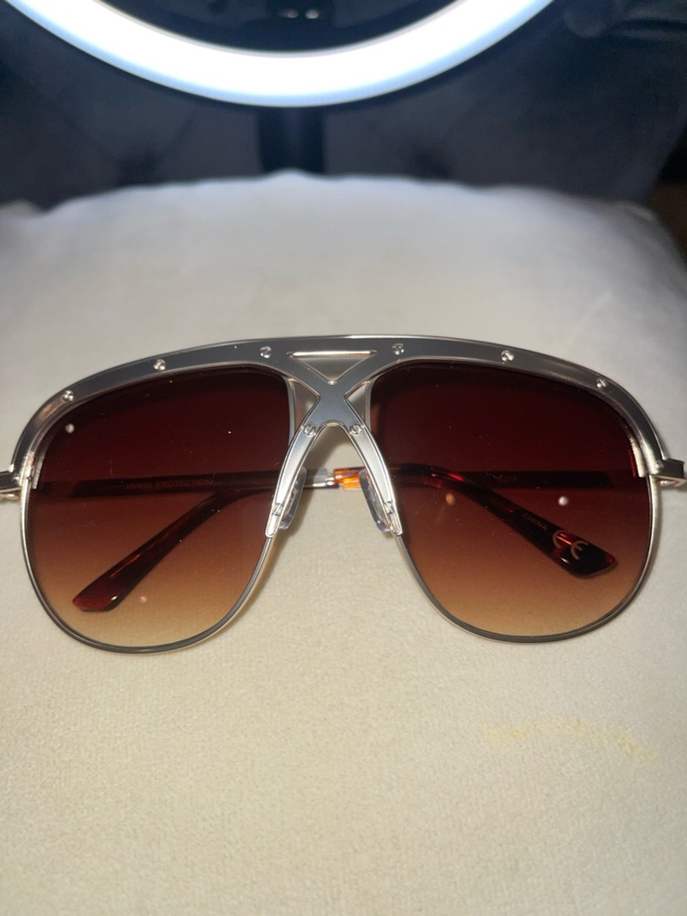 Silver Frame Brown Gradient Aviator Sunglasses - Men Accessories - Picture 1 of 1
